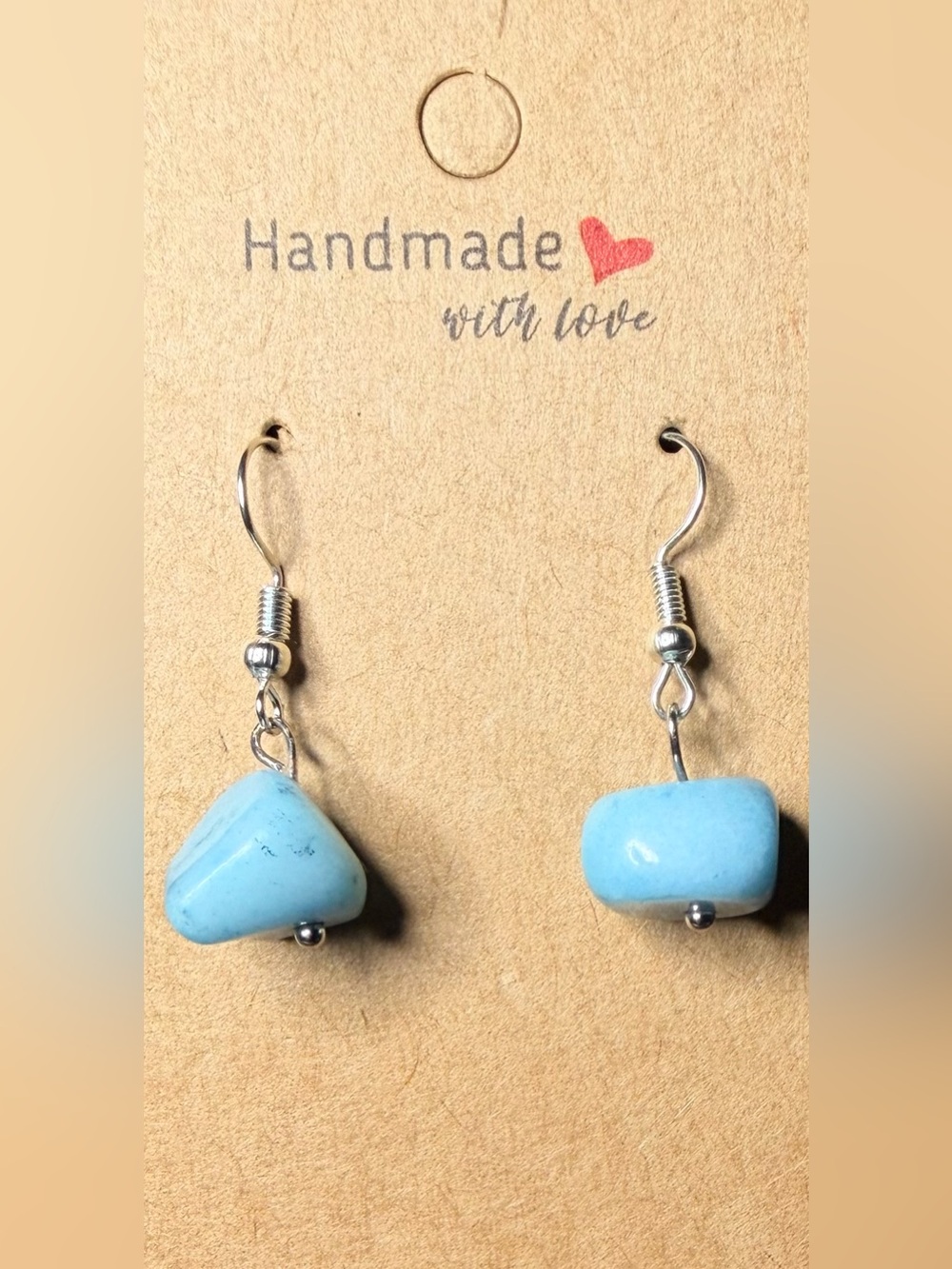Handmade Sky Blue Stone Drop Earrings with Silver Hooks